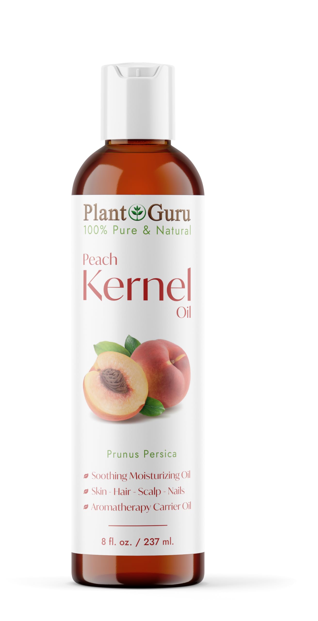 Plant Guru Peach Kernel Oil 8 fl. oz. Cold Pressed 100% Pure & Natural Carrier - Ideal for Skin, Face, Body, and Hair Moisturizer. Great for DIY Beauty & Personal Care Plant Guru