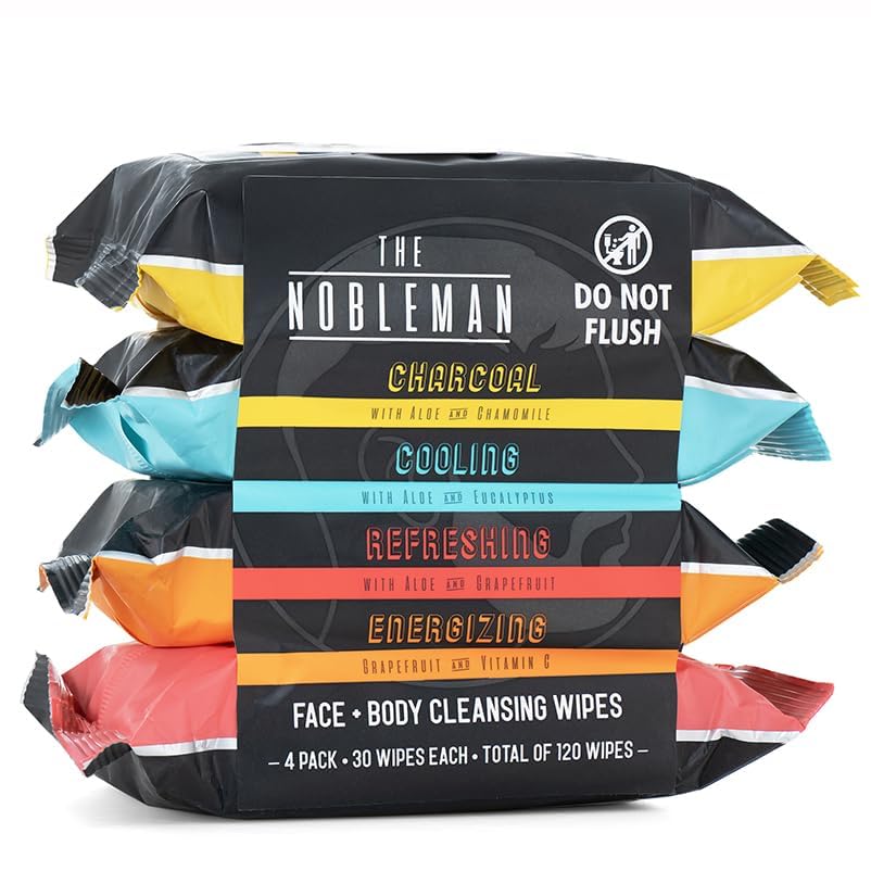 The Nobleman Face & Body Cleansing Wipes - Charcoal Cooling Refreshing Wipes with Aloe Vera, Chamomile, Grapefruit & Vitamin C, Mens Body Wipes Beauty & Personal Care The Nobleman