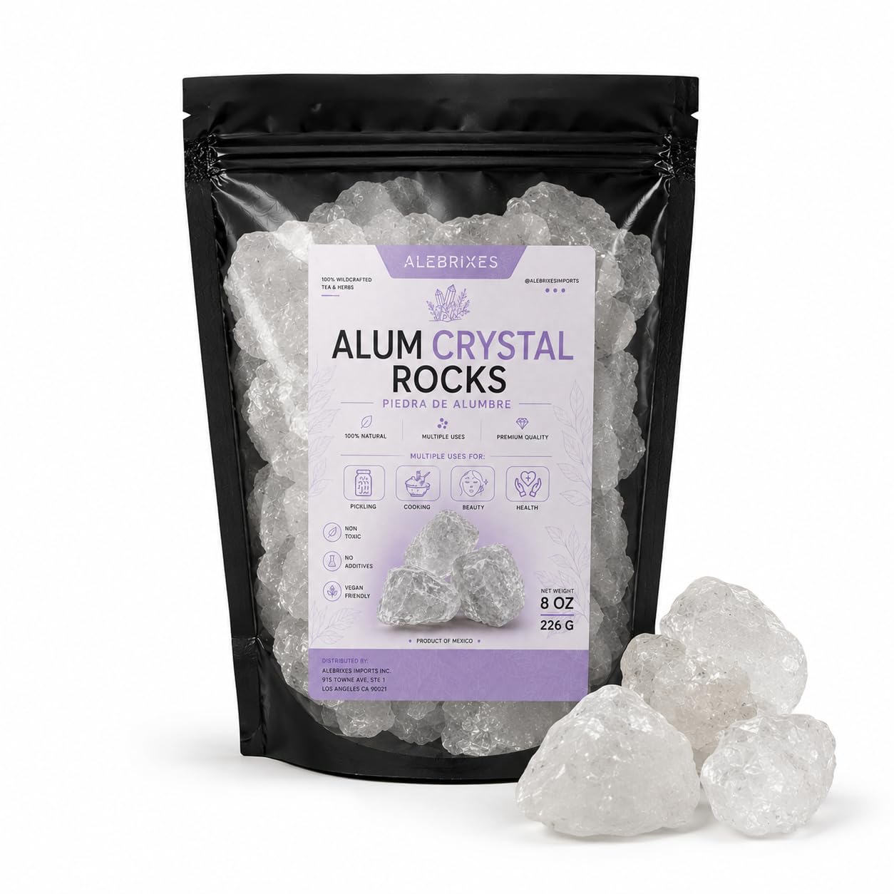 Alebrixes - Alum Stone Rocks - White Alum Crystal Blocks - Piedra De Alumbre Natural Entera - Natural Deodorant & Antiperspirant - For Cooking, Beauty Beauty and Personal Care ALEBRIXES