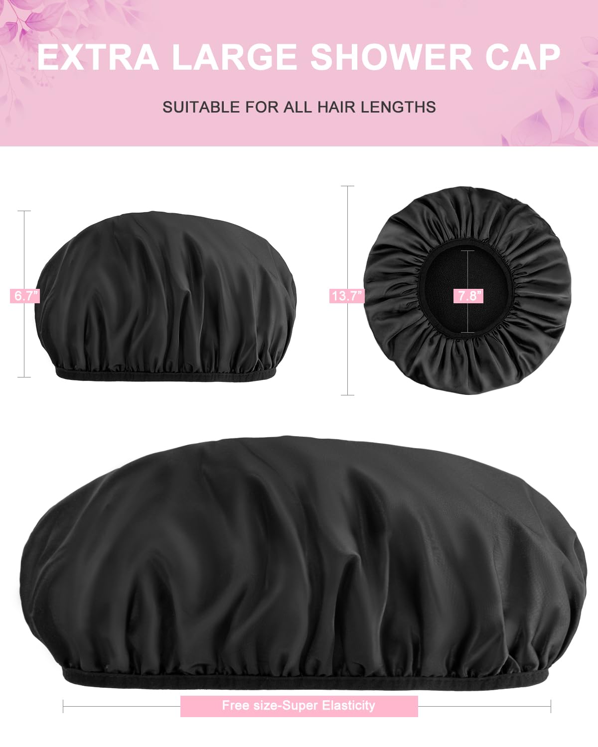 Aquior Shower Cap,Terry Lined Shower Cap for Women Reusable, Triple Layer Waterproof Bath Cap, Extra Large for Women Long Hair(Black) Beauty & Personal Care Aquior