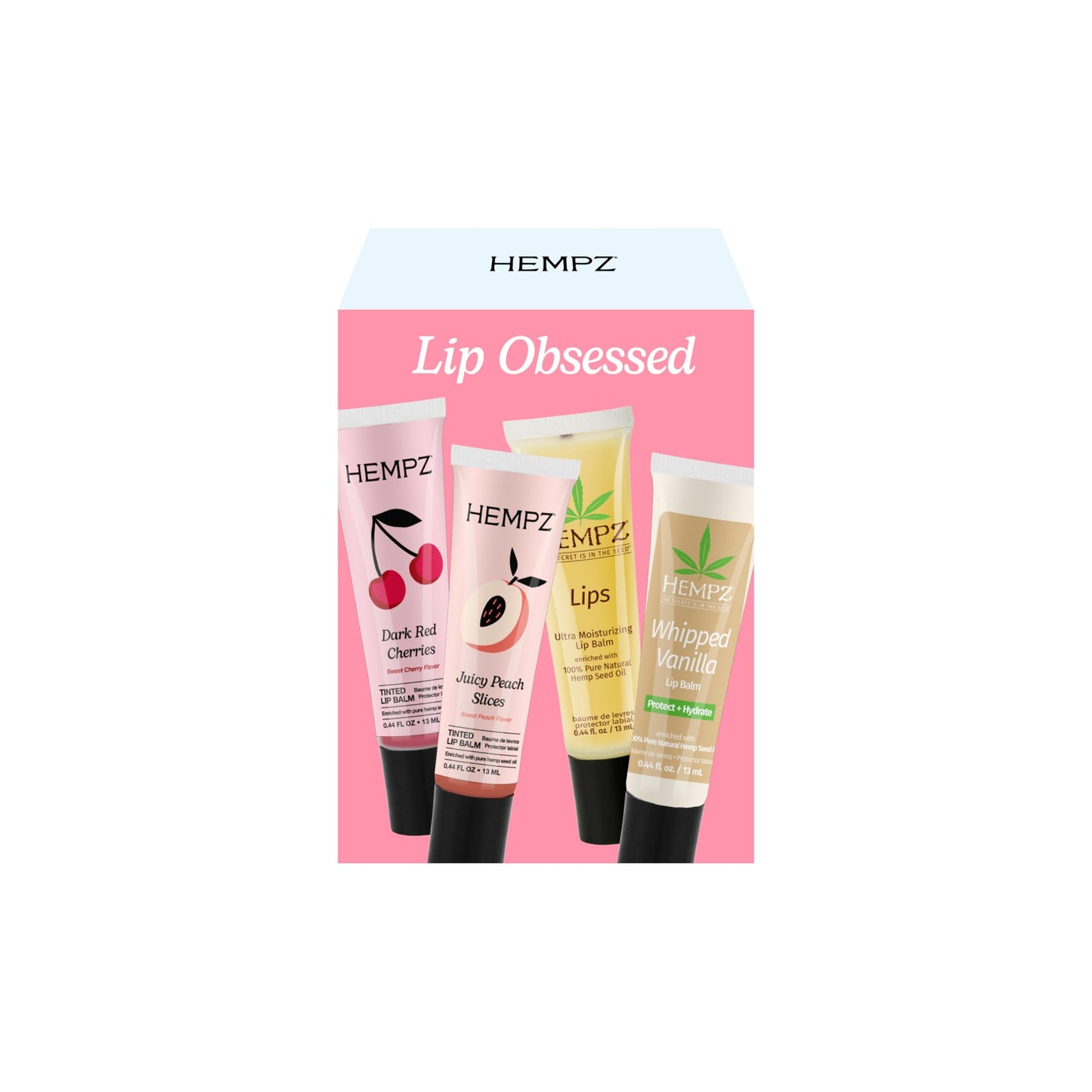 Hempz New Lip Balm Gift Set, Juicy Peach, Dark Red Cherries, Original and Whipped Vanilla, 4 Pack Set Beauty and Personal Care Hempz