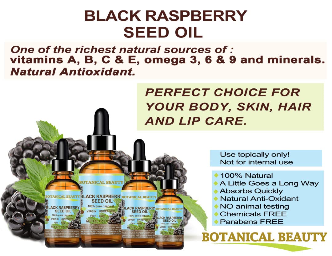 Botanical Beauty BLACK RASPBERRY SEED OI 100% Pure Natural Undiluted Virgin Unrefined Cold Pressed Carrier Oil for Face, Skin, Hair, Lip, Nails (4 Fl Beauty & Personal Care Botanical Beauty