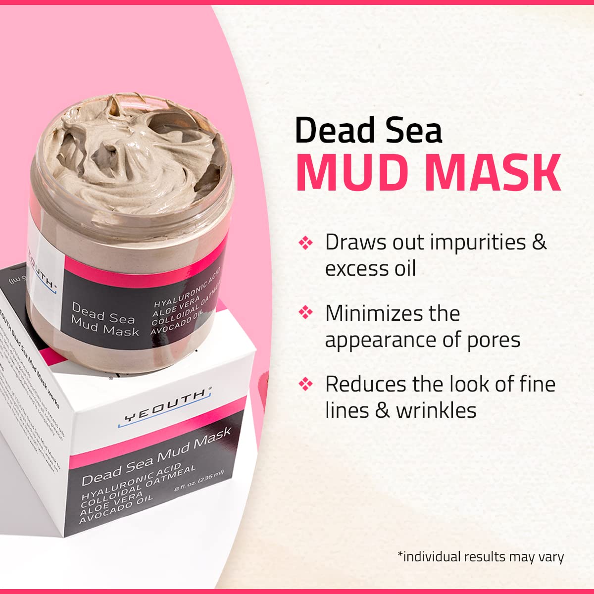 YEOUTH Dead Sea Mud Mask for Face with Hyaluronic Acid and Avocado Oil, Revitalizing Face Masks for Smoother Looking Skin 8oz Beauty & Personal Care YEOUTH