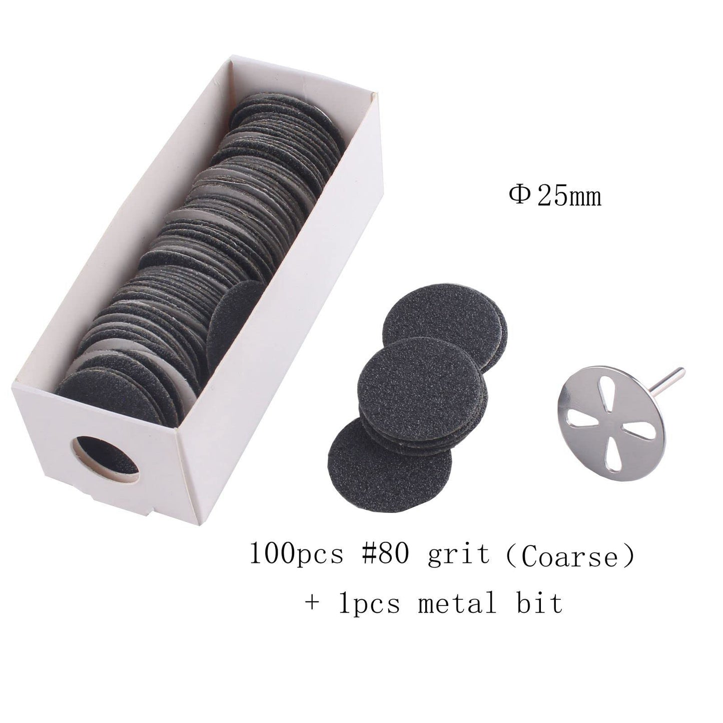 MZCMSL 100pcs Sandpaper Discs and 1pcs Metal Nail Bit,25mm Pedicure Sanding Disc Bit,Electric Foot Files,#80 Grit(Coarse) Beauty & Personal Care MZCMSL