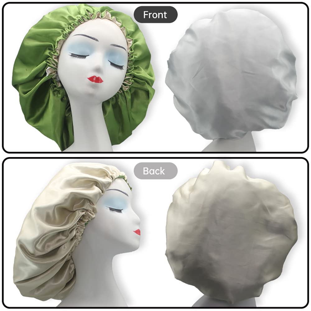 Hanbertti 2pcs Double Layer Satin Sleep Cap, Adjustable Satin Cap, Silk Bonnet, Reusable Bath Hair Cap for Night Sleeping Reversible (Silver Black+ Beauty & Personal Care Hanbertti