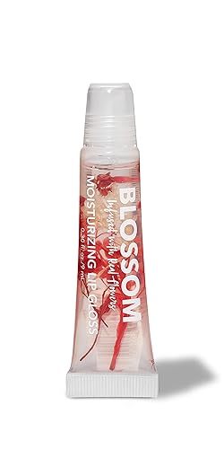 Blossom Lip Gloss Tubes, Strawberry Scented Thick Clear High Shine Moisturizing Flower Lip Gel with Nourishing Jojoba Seed Oil, Infused with Real Beauty & Personal Care Blossom