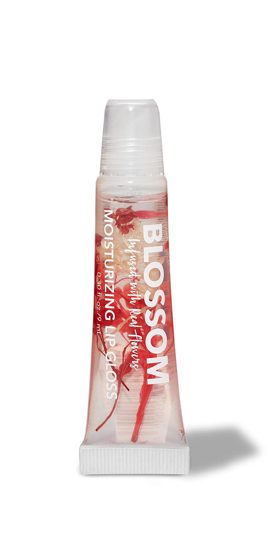 Blossom Lip Gloss Tubes, Strawberry Scented Thick Clear High Shine Moisturizing Flower Lip Gel with Nourishing Jojoba Seed Oil, Infused with Real Beauty & Personal Care Blossom