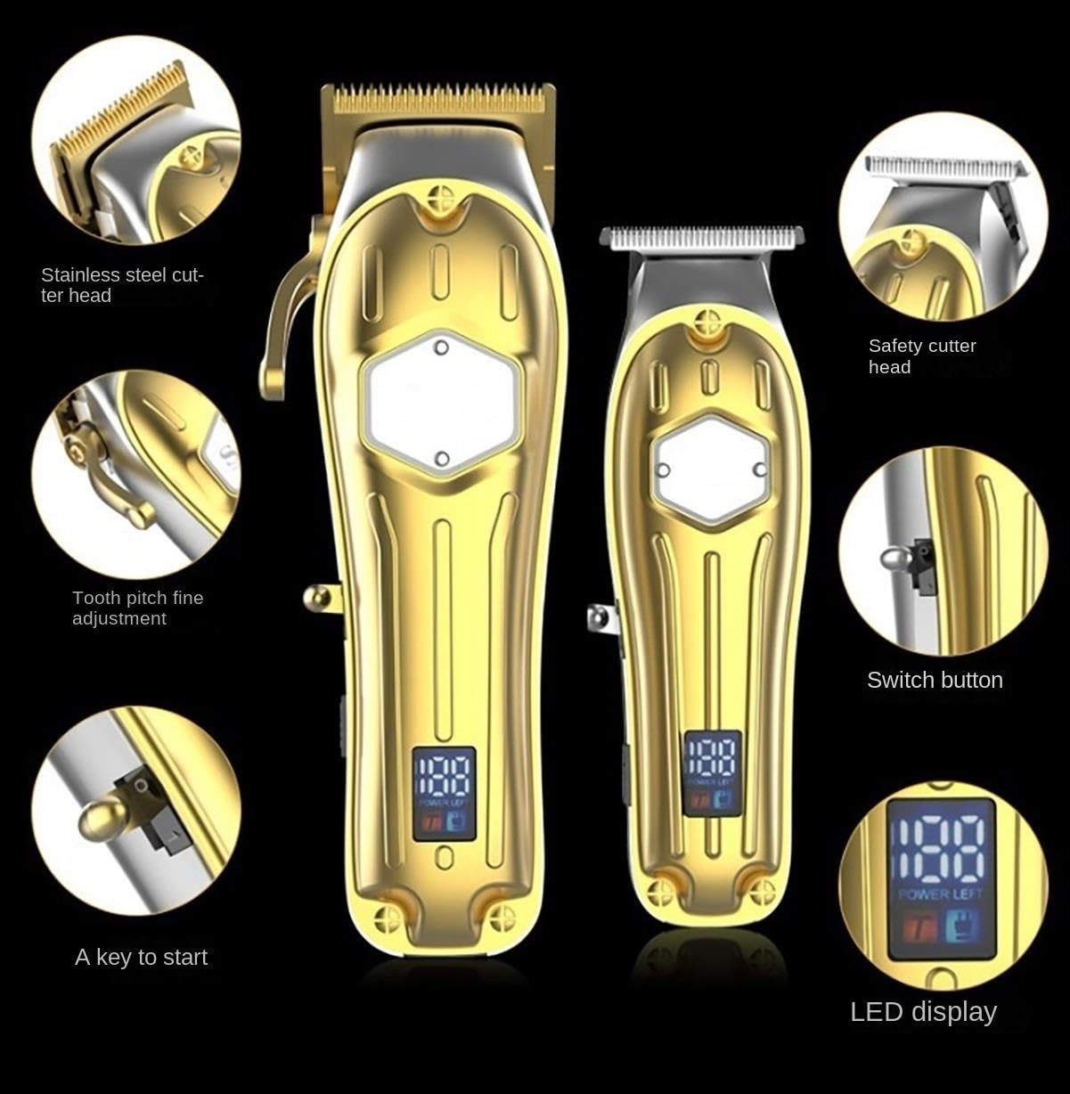 GLESVOWIO Mens Hair Clippers 2PCS All Metal Professional Clipper Combo Kit Electric Trimmer Men Beard Cutting Machine Barber Haircut Rechargeable Beauty and Personal Care GLESVOWIO