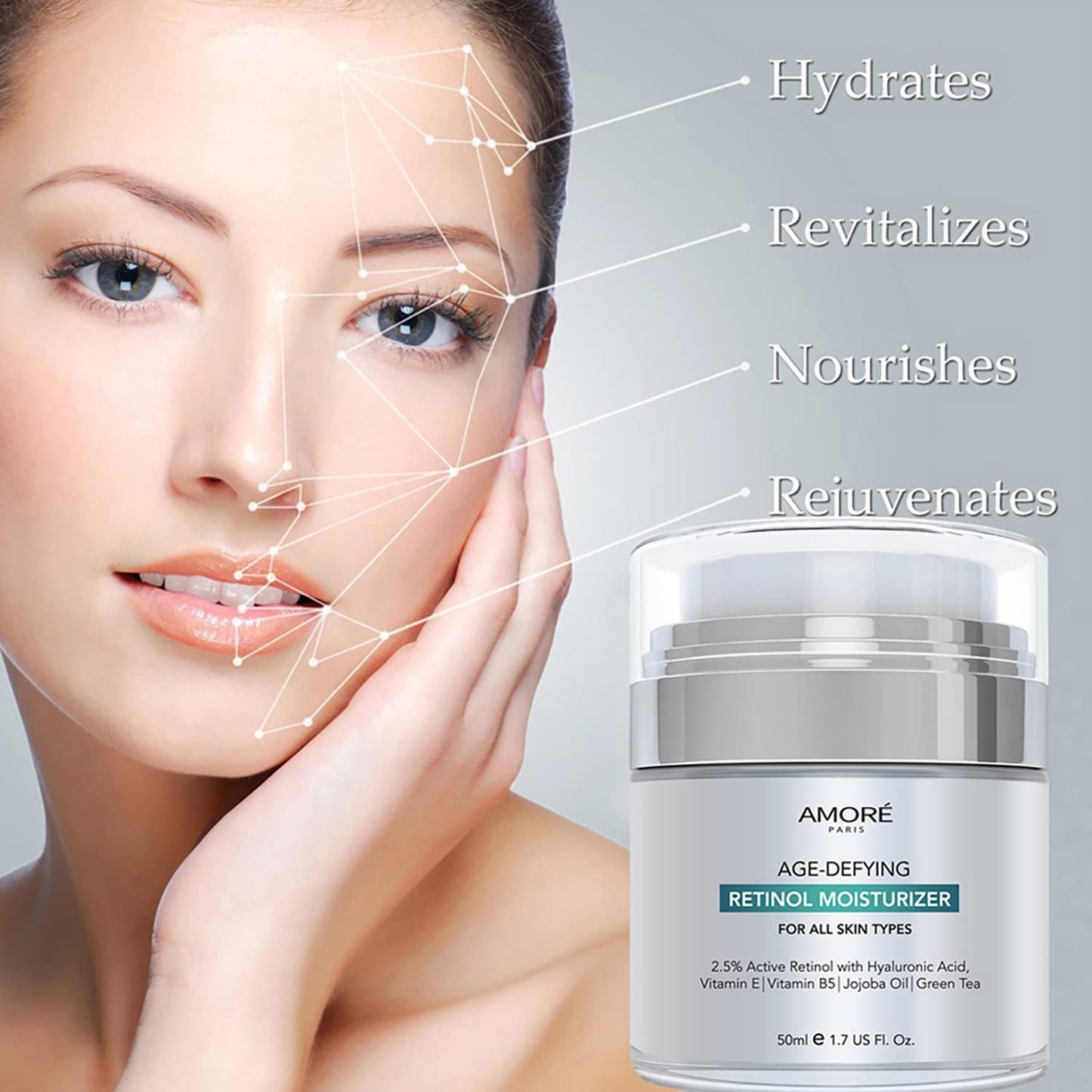 Retinol 2.5% High Potency Anti-Aging Moisturizer Cream (1.7 Fl. Oz.), Silver Beauty & Personal Care Amore Paris