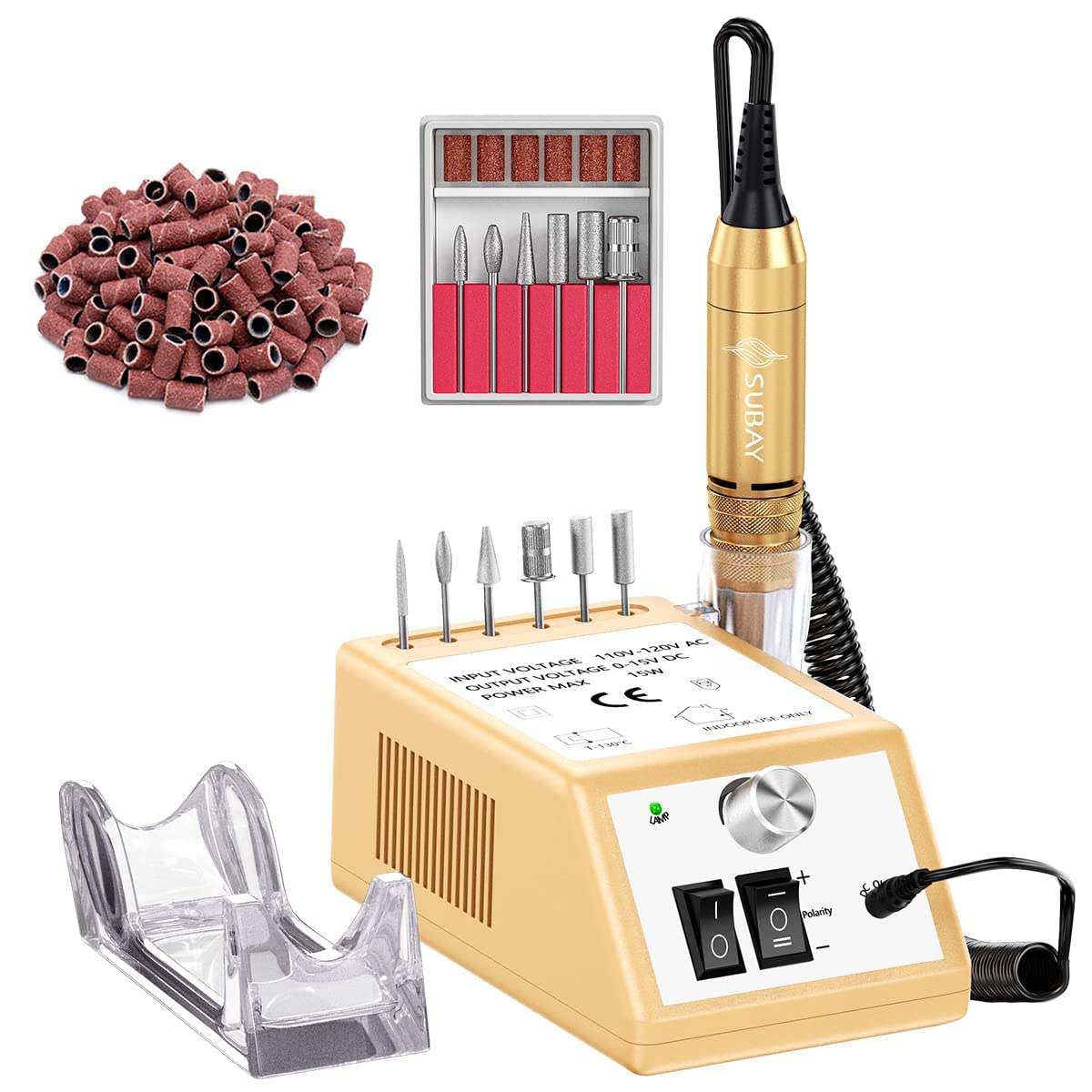 Subay Professional Electric Nail Drill 30,000RPM – Golden Efile Kit for Acrylic & Gel Nails, Manicure & Pedicure Polishing Tools Beauty & Personal Care SUBAY