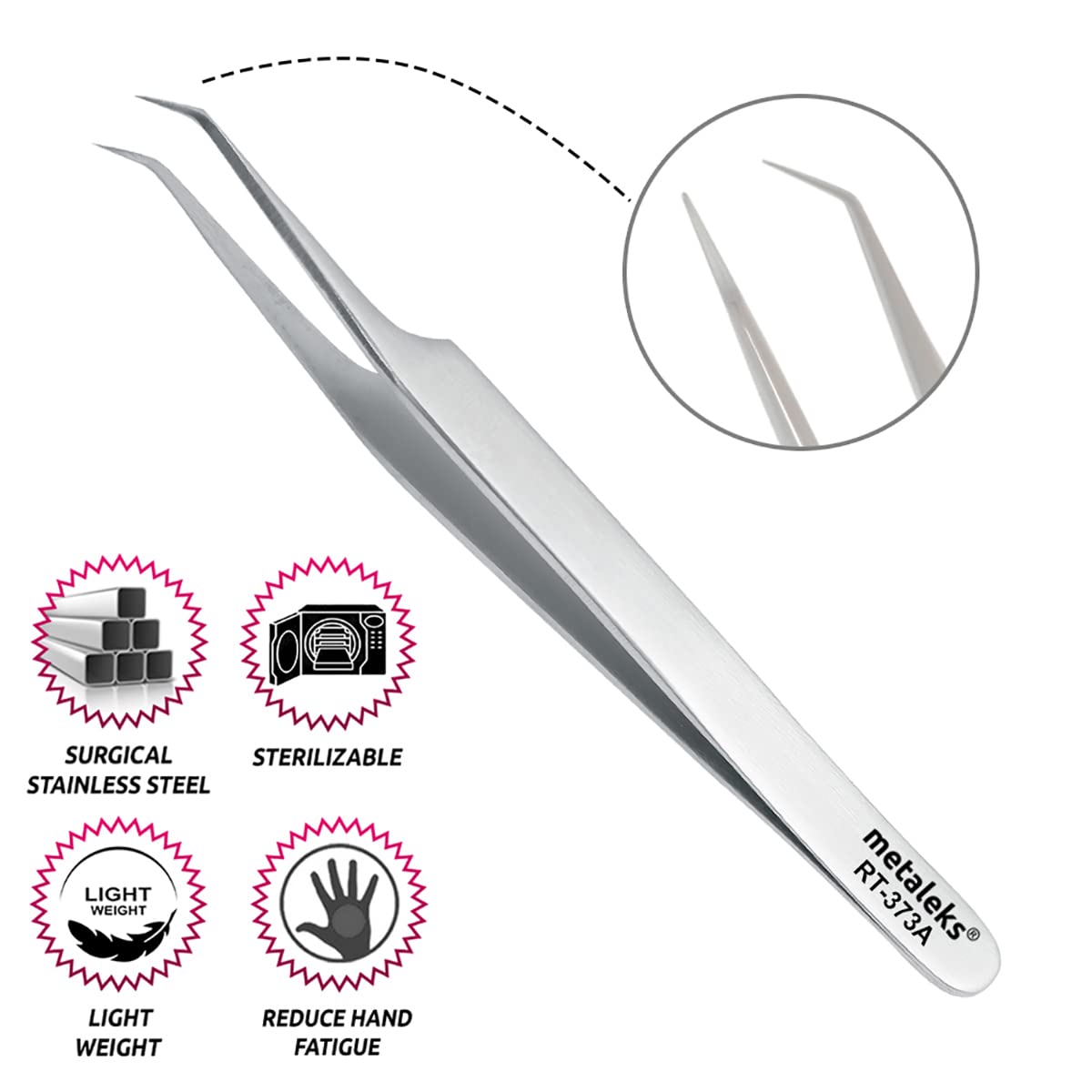 Metaleks Volume Eyelash Extension Tweezers Soft In Use Light In Weight Matt Finish Stainless Steel 45° Angular Tip for 2D - 5D - Sterilizable Beauty & Personal Care metaleks