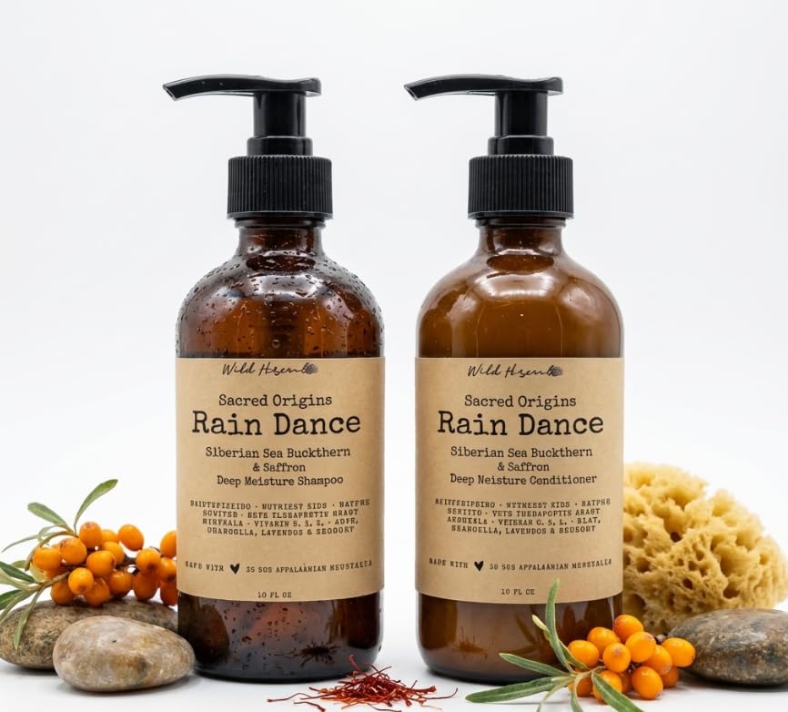 Wild Hermit Wellness' Rain Dance Organic Shampoo and Conditioner Set with Sea Buckthorn & Saffron, Deep Moisture, Sulfate Free, 10 oz, 2 Count Beauty & Personal Care Wild Hermit Wellness