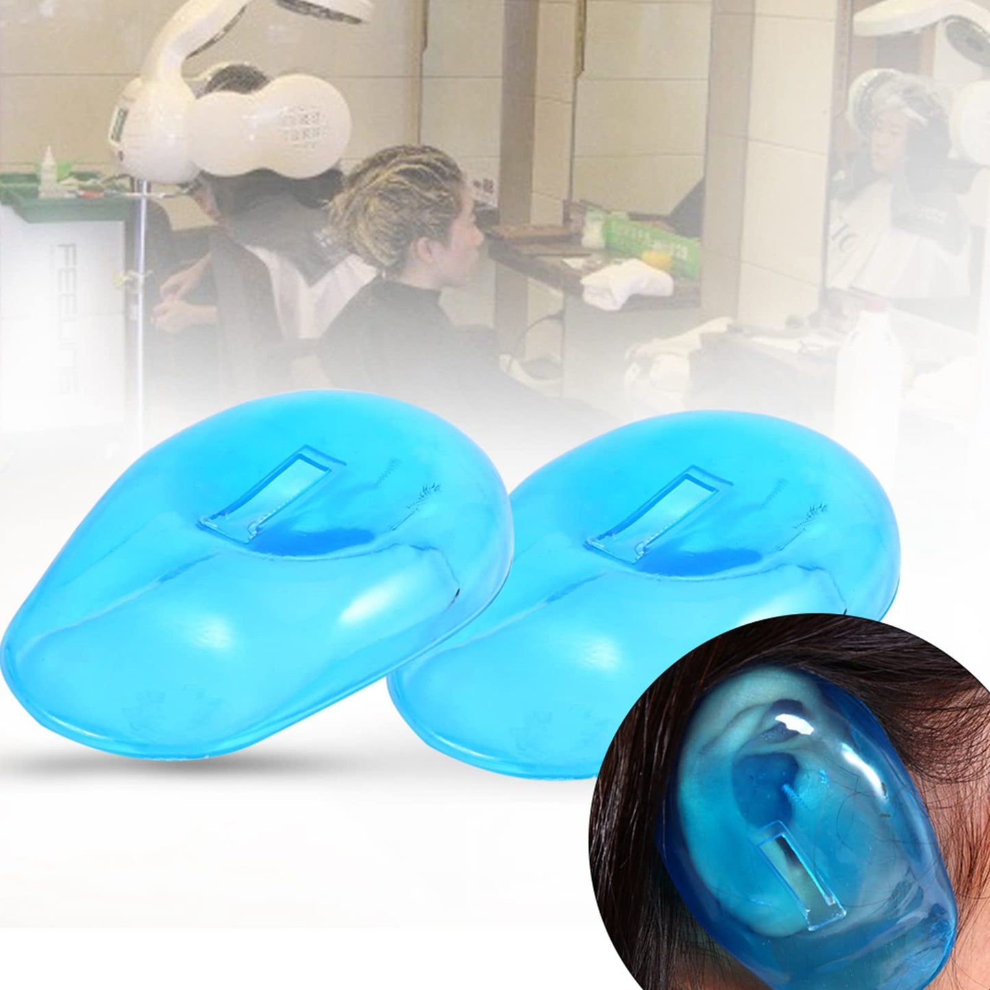 Plastic Ear Cover, 2pcs Blue Ear CoverShield Anti Staining Ear Cover Guard Protector Water Proof Bathing Shower Caps for Hair Salon Beauty and Personal Care equlup