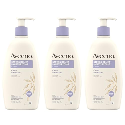 Aveeno Stress Relief Moisturizing Body Lotion with Lavender, Natural Oatmeal & Chamomile & Ylang-Ylang Essential Oils to Calm & Relax, Non-Greasy Beauty & Personal Care Aveeno