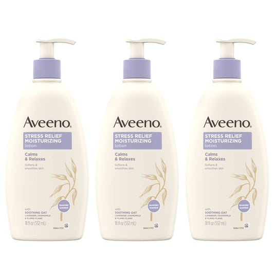 Aveeno Stress Relief Moisturizing Body Lotion with Lavender, Natural Oatmeal & Chamomile & Ylang-Ylang Essential Oils to Calm & Relax, Non-Greasy Beauty & Personal Care Aveeno