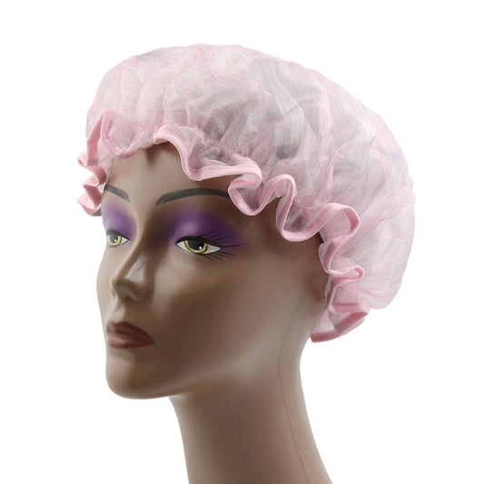 Ruilogod Pink Stripe PEVA Lining Dual Layers Waterproof Shower Bath Salon Hair Cap Hat (id: 95c c2b d9d 832 4ca Beauty and Personal Care Ruilogod
