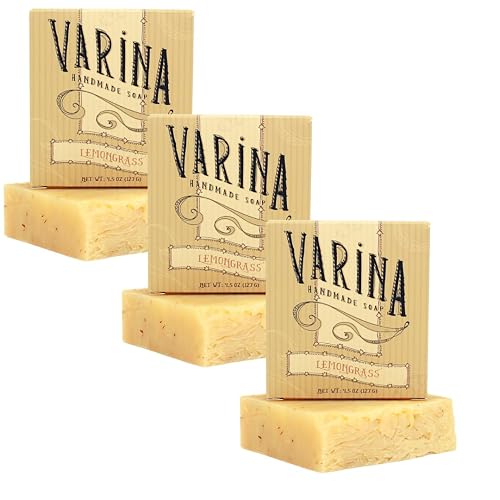 Varina Organic Lemongrass Bar Soap - Gentle Cleansing for Sensitive Skin, Herbal and Mint - 3 Pack Beauty & Personal Care Varina