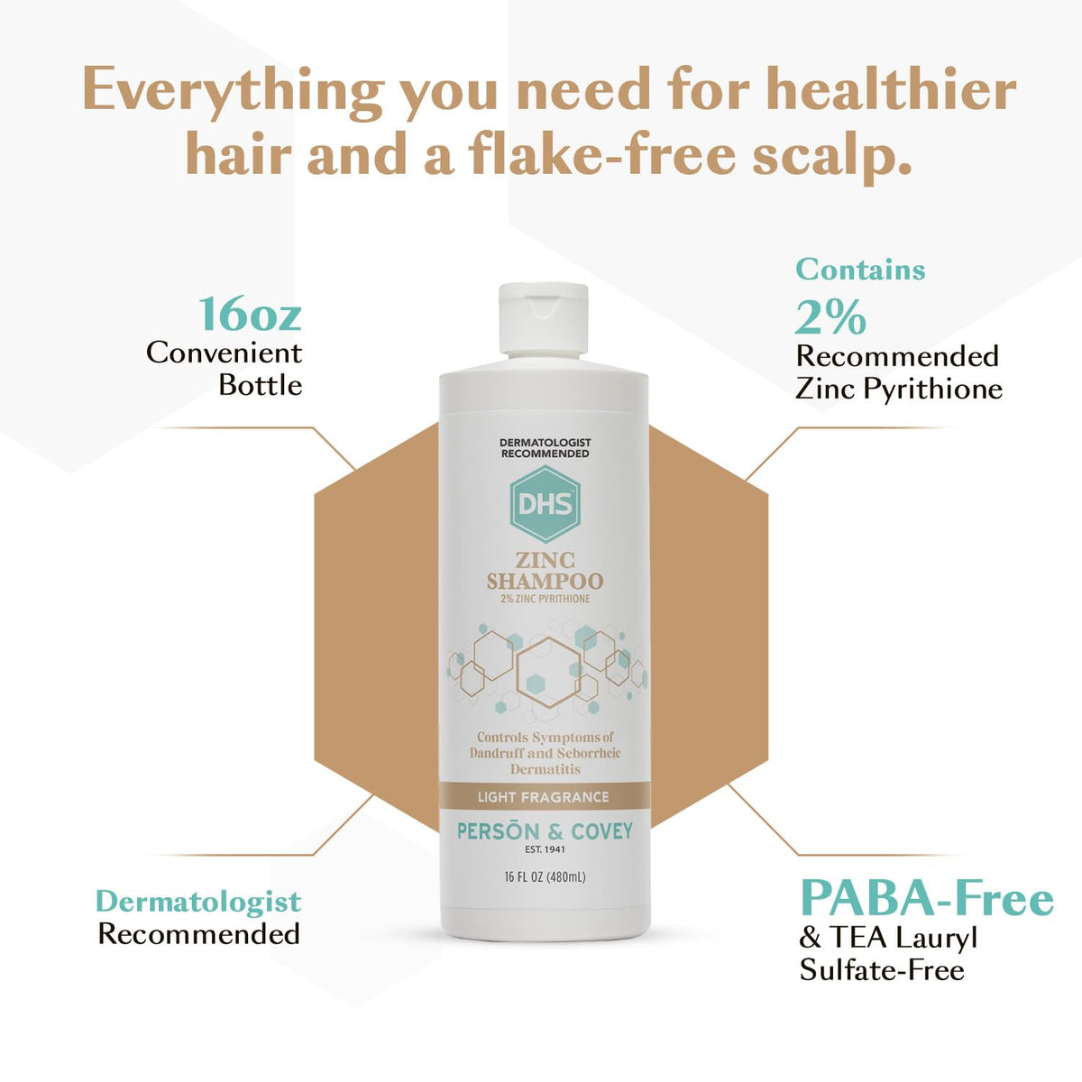 DHS Zinc Shampoo - Dandruff Shampoo - for Flaky and Dry Scalp with 2% Zinc Pyrithione, 16 oz Beauty & Personal Care DHS