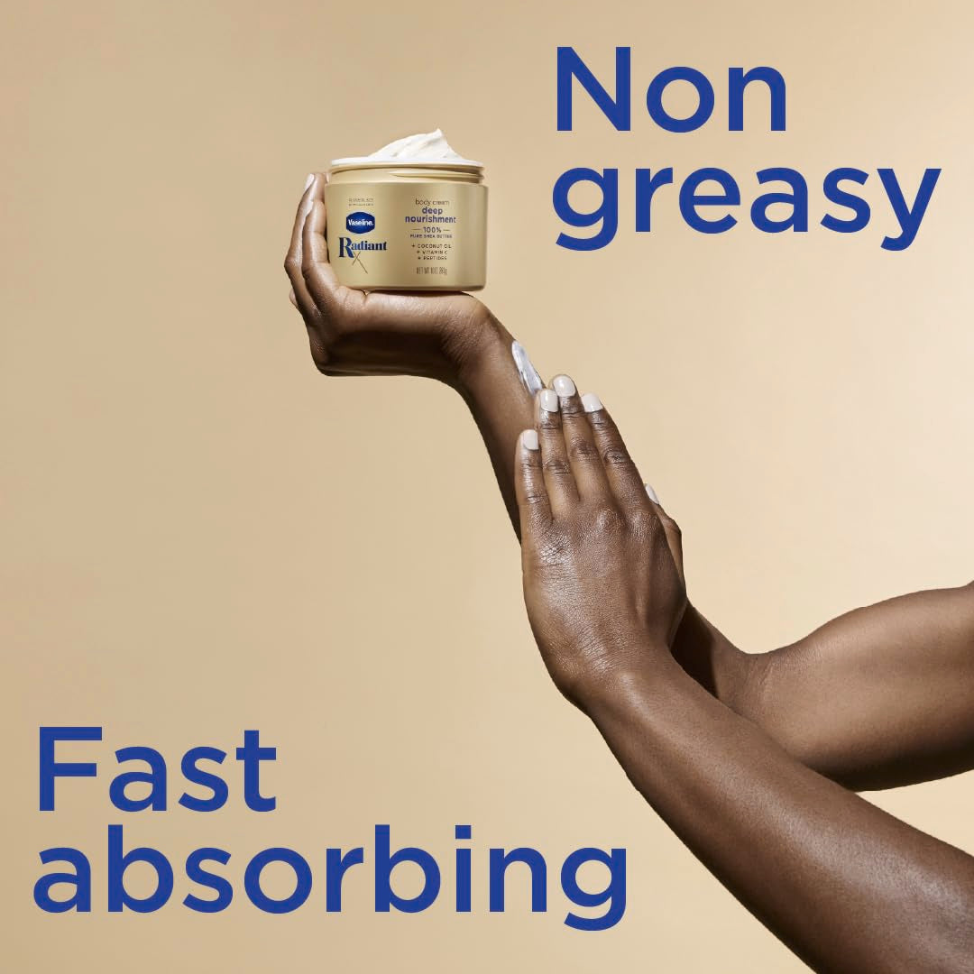 Vaseline Radiant X Deep Nourishment Body Cream 100% Pure Shea Butter, Coconut Oil, Vitamin C, & Peptides 10 oz (Pack of 6) Beauty and Personal Care Vaseline