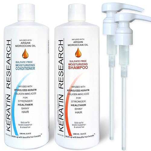 Sulfate Free Shampoo & Conditioner 2 x 1 LITER Bottles Set infused with Moroccan Argan Oil, By Keratin Research post treatment shampoo Beauty & Personal Care KERATIN RESEARCH
