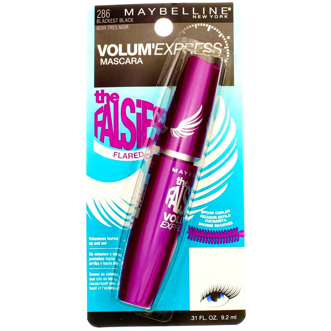 Maybelline Volum' Express The Falsies Flared Washable Mascara, Blackest Black [286], 0.31 oz (Pack of 2) Beauty & Personal Care MAYBELLINE