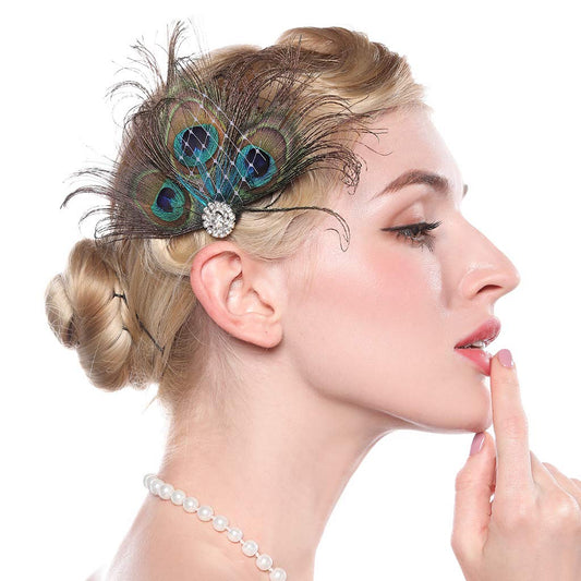 Aimimier 1920s Flapper Peacock Feather Hair Clip Crystal Hair Piece Vintage Roaring 20s Prom Party Festival Hair Accessories for Women Beauty & Personal Care Aimimier