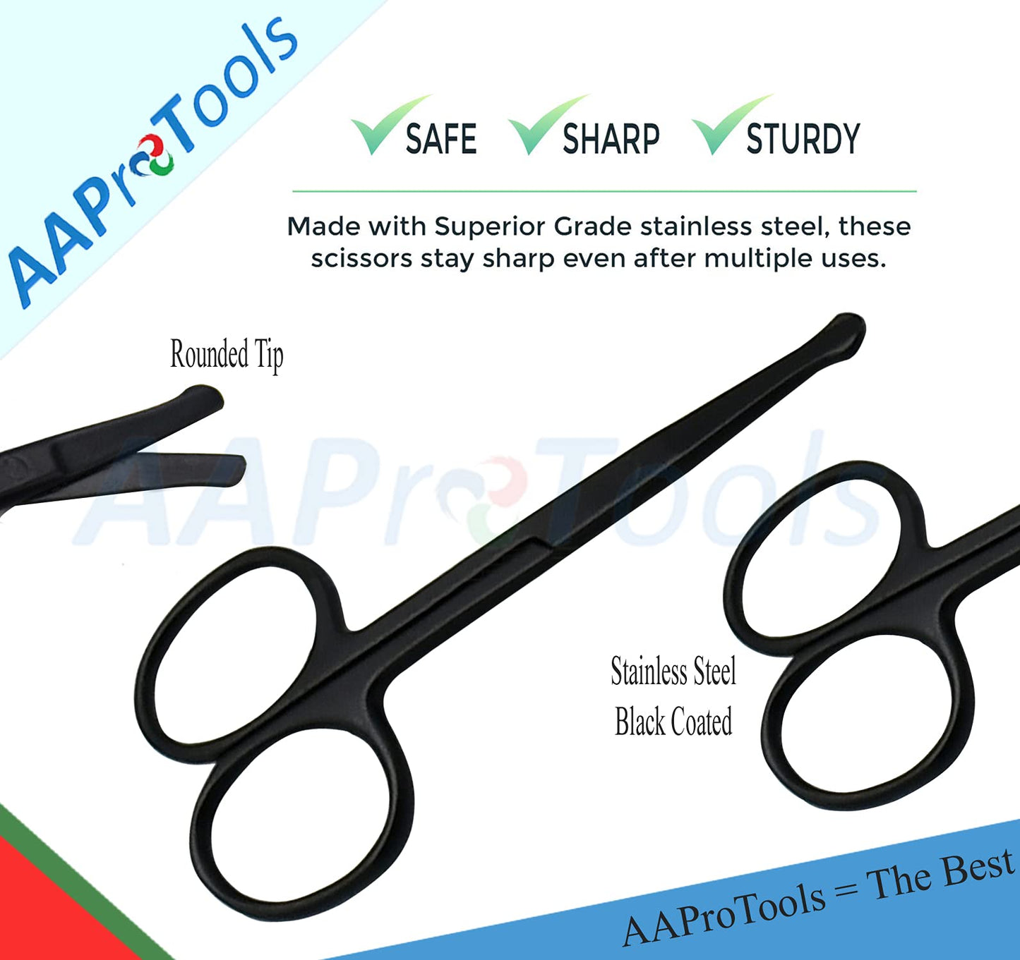 AAProTools Stainless Steel Rounded Nose Hair Eyebrow Beard Mustache Trimming Scissors Safety Grooming Trimmer Full Black Beauty and Personal Care AAProTools