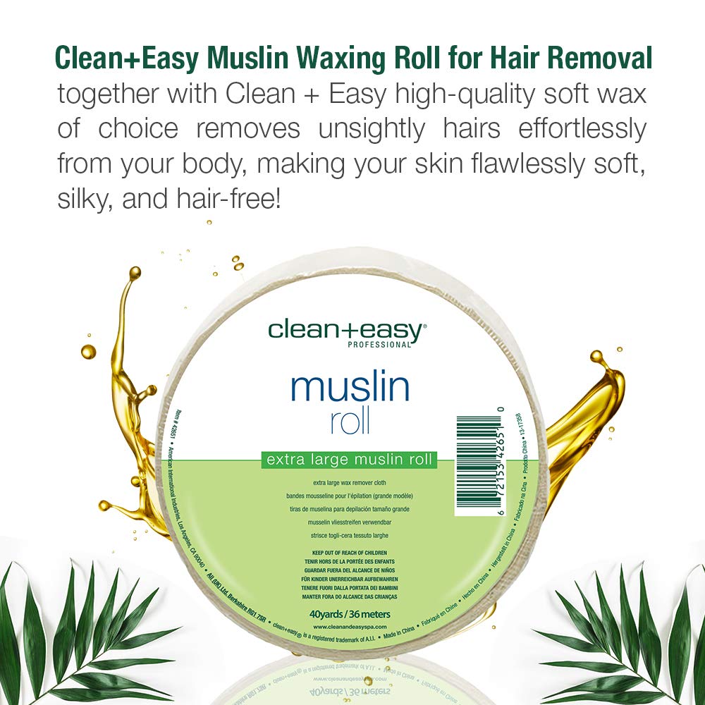 Clean + Easy Muslin Wax Strips - Extra Large Wax Strip Roll for Full Body & Facial Hair Removal, 3.5" x 40 Yards Beauty & Personal Care Clean + Easy