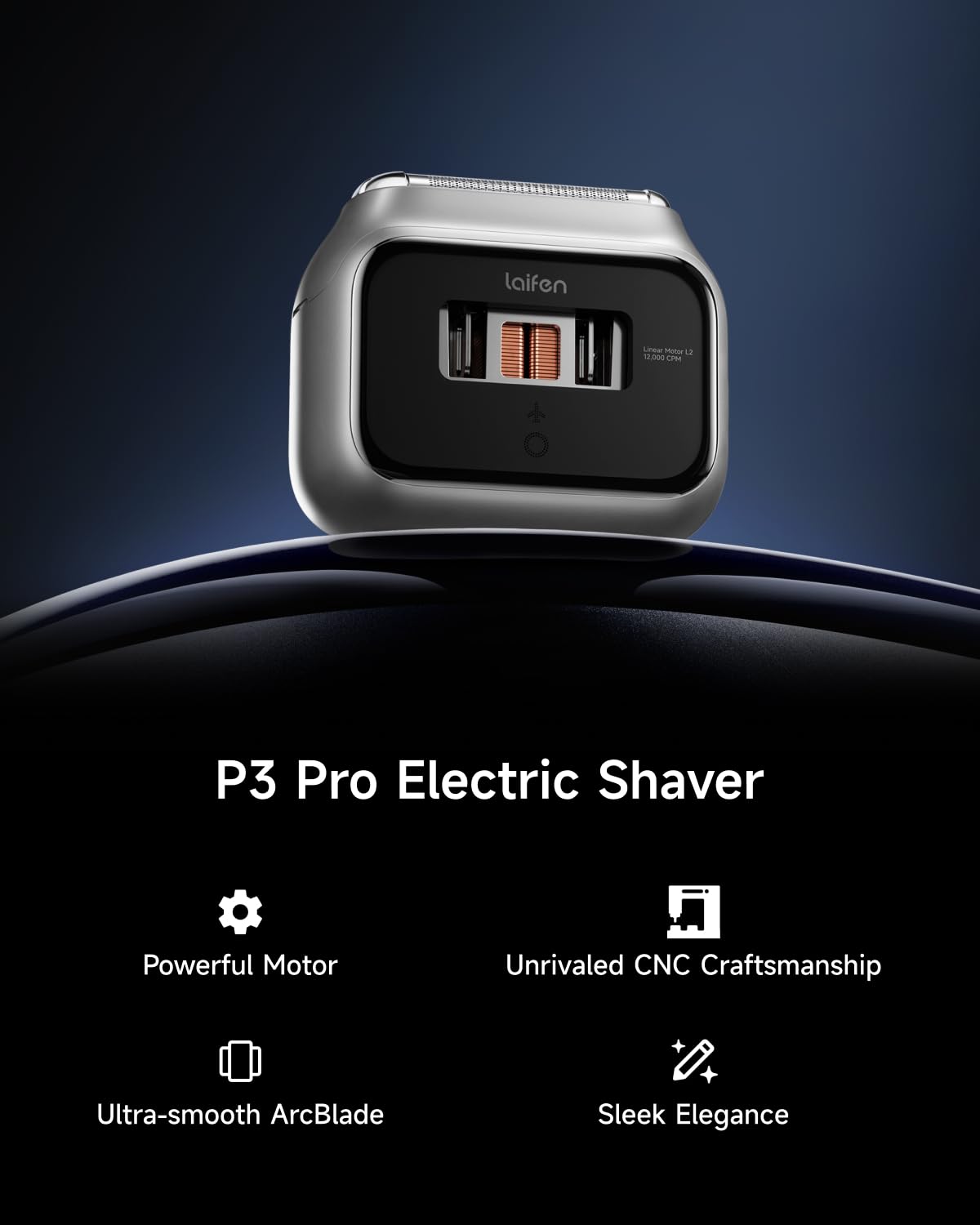 Laifen P3 Pro 3-Blade Electric Shaver, Dual Linear High-Speed Motors 12,000 Cuts/Min, 100-Min Runtime, IPX7 Waterproof, Rechargeable Electric Razor Beauty and Personal Care Laifen