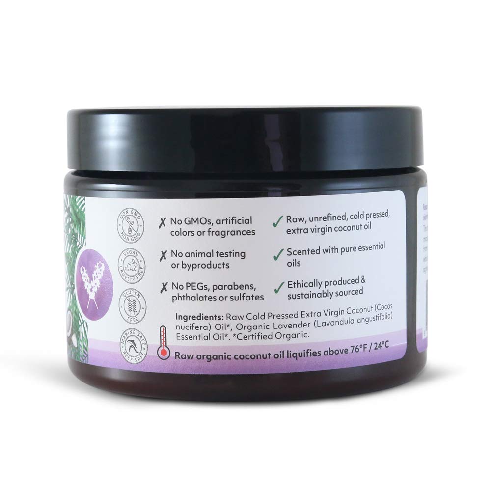 Organic Fiji Raw Cold Pressed Coconut Oil for Hair, Skin, Face & Body | Relaxing Massage Oil | Lavender,12 oz for Women Men & Baby Beauty & Personal Care Organic Fiji