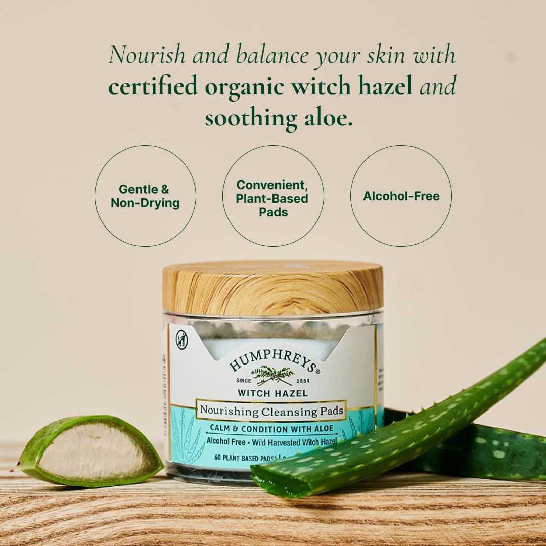 Humphreys Witch Hazel Nourishing Cleansing Pads | Wild Harvested Witch Hazel & Aloe | Hydrating, Natural Alcohol-Free Formula | 60 Rounds Beauty & Personal Care Humphreys