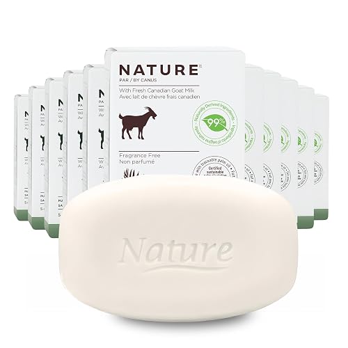 Nature Goat Milk Bar Soap, FRAGRANCE FREE (12-Pack), 5 oz (141 g), With Fresh Goat Milk, Vitamin A, B3, Potassium, Zinc & Selenium, Moisturizing Body Beauty & Personal Care Nature by Canus