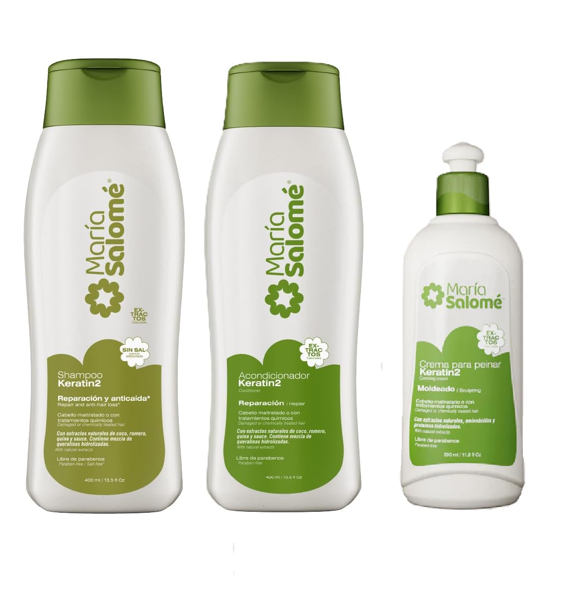Maria Salome Keratin2 Hair Repair and Loss Prevention kit of Shampoo 13.5 fl.oz. - Conditioner 13.5fl.oz. - Cream 11.8 fl.oz. Natural Products Beauty & Personal Care Maria Salome
