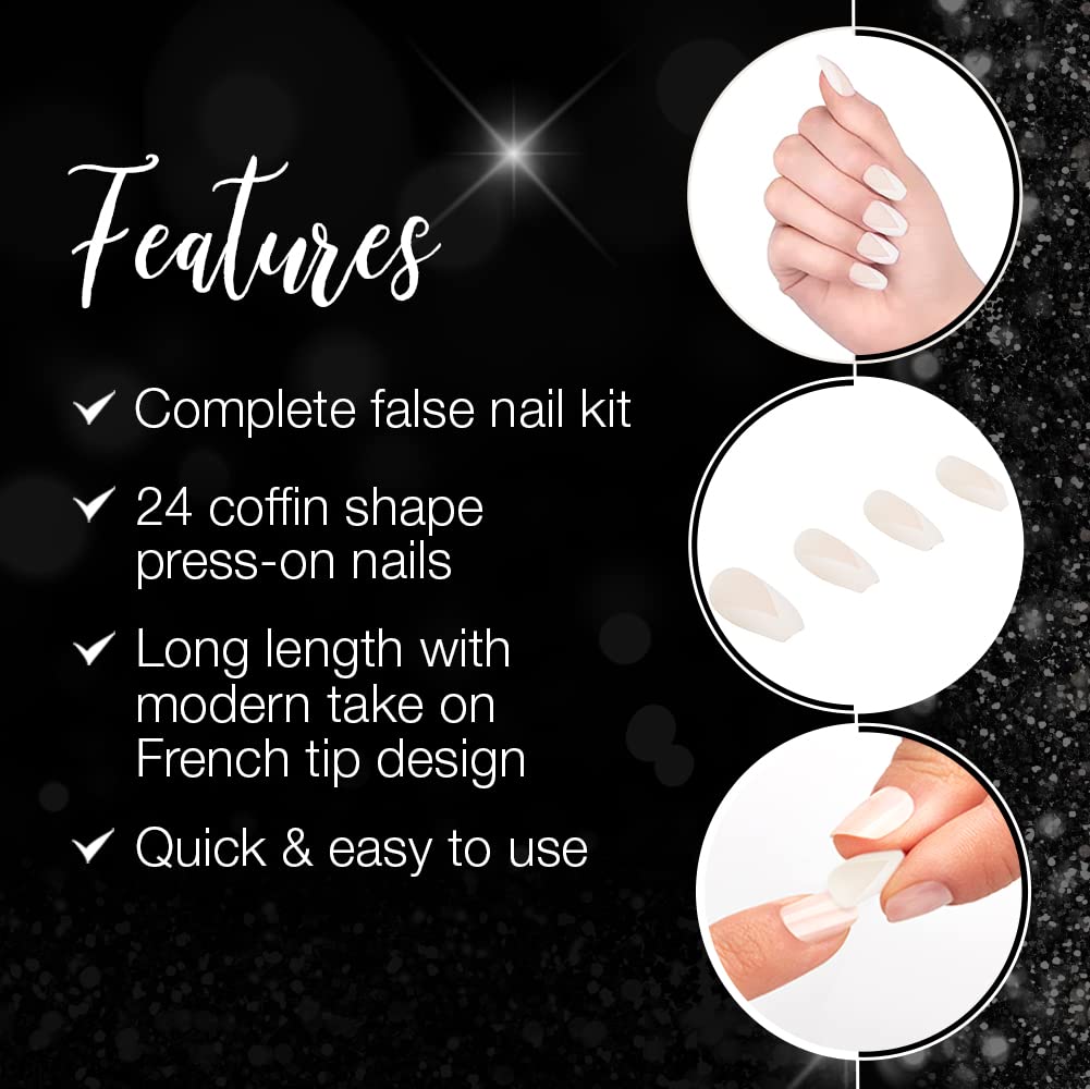 Ardell Press On Nails Medium - Modern French Tip Fake Nail, Glue on Nails, Nail Kit, 1 Pack