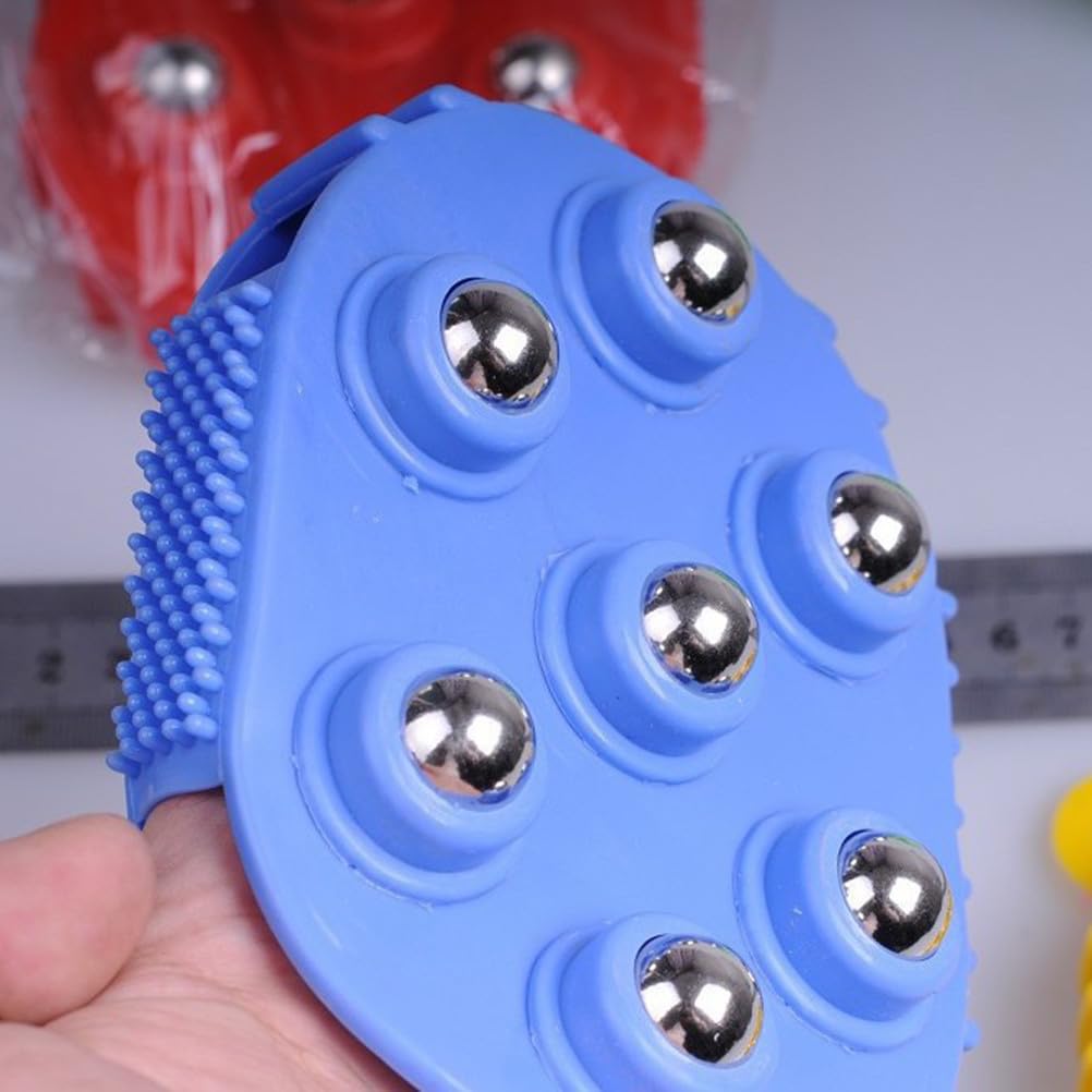 2pcs Palm Shaped Massage Glove Massage Bath Brush with 7 Metal Roller Ball Handheld Body Massager for Relieving Pain Muscle Soreness Cellulite (Blue) Beauty and Personal Care WRITWAA