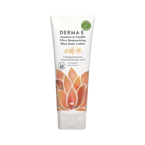 Derma E Jasmine and Vanilla Ultra Moisturizing Shea Body Lotion - Vegan Hyaluronic Acid and Vitamin E Moisturizer for Dry Skin - Cruelty Free Beauty & Personal Care Derma E