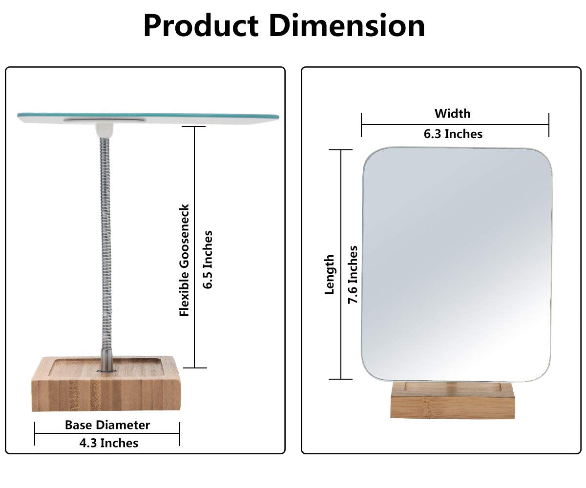 YEAKE Flexible Gooseneck Bamboo Vanity Makeup Mirror,360°Rotation 8" Large Frameless, Folding Portable Table Desk Mirror with Stand for Bathroom Beauty & Personal Care YEAKE