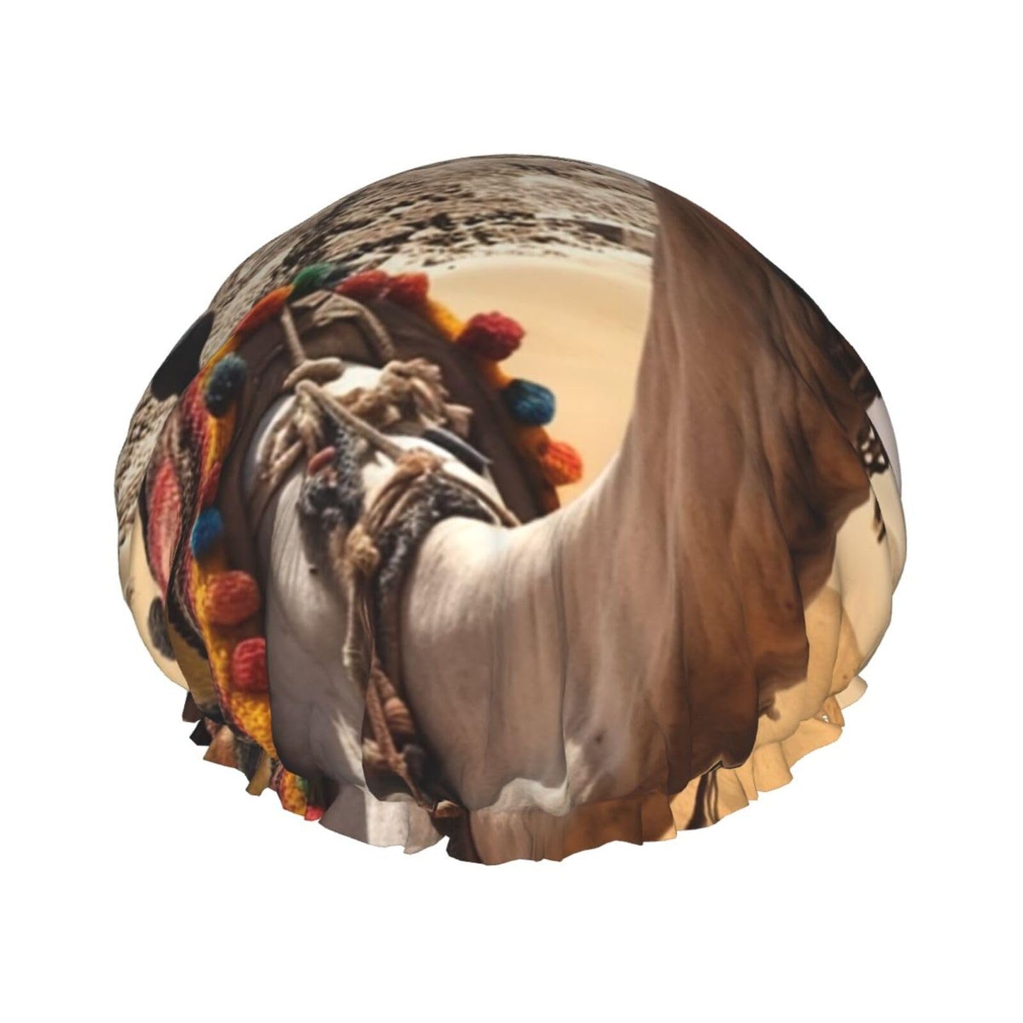 Pyramid Camel Shower Cap for Women Men Large Reusable Shower Bonnet Double-Layer Waterproof Bath Caps Elastic Band Hair Hat for All Hairstyles Beauty and Personal Care BWLHJKE
