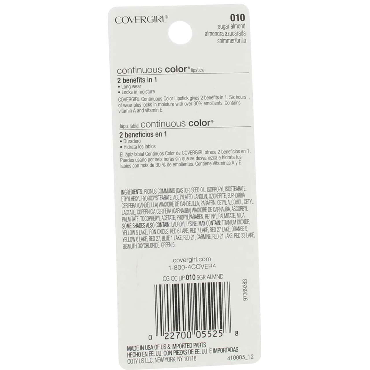 CoverGirl Continuous Color Lipstick, Sugar Almond [010], 0.13 oz (Pack of 11) Beauty & Personal Care COVERGIRL
