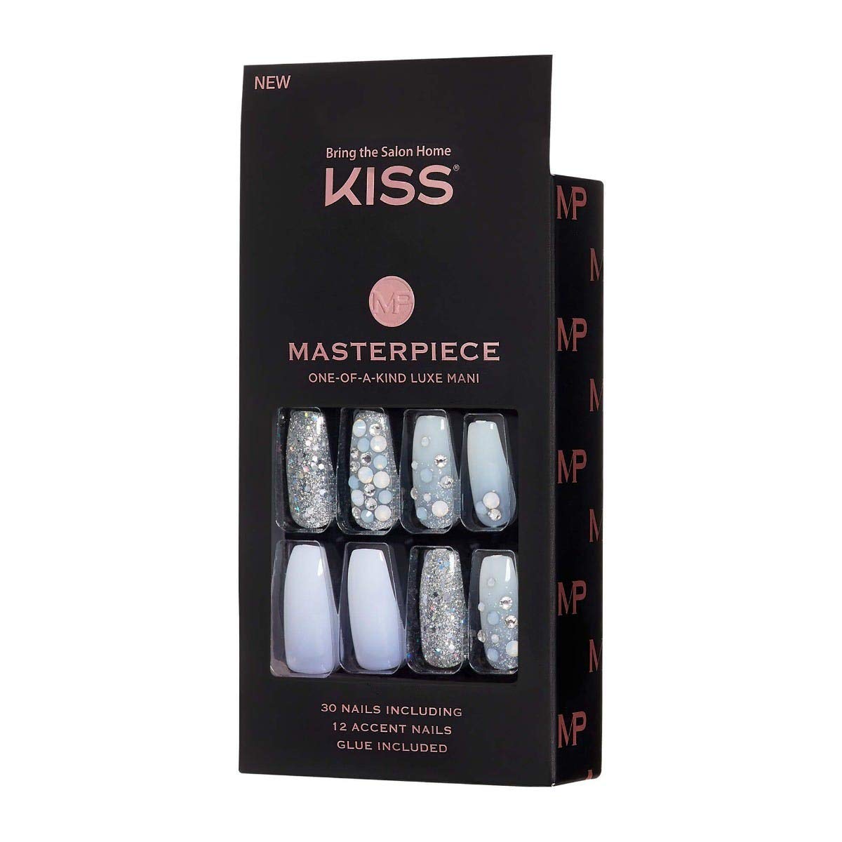 KISS Masterpiece One-Of-A-Kind Luxe Mani, Long Length, Premium Acrylic Fake Nails, Style “No.1”, with Pink Gel Nail Glue, Manicure Stick, Mini File, Beauty & Personal Care KISS