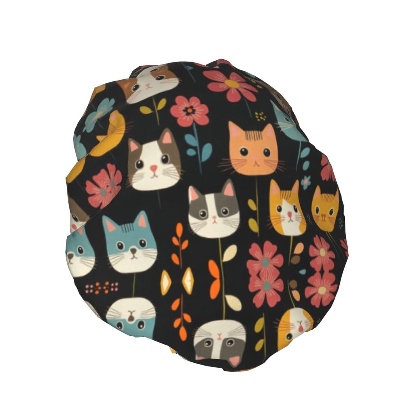 Bedbliss Cute Cats Print Shower Cap, Waterproof Reusable Bath Caps For Women Hair, Double Layers Elastic Shower Hat Hair Protection Beauty and Personal Care Bedbliss