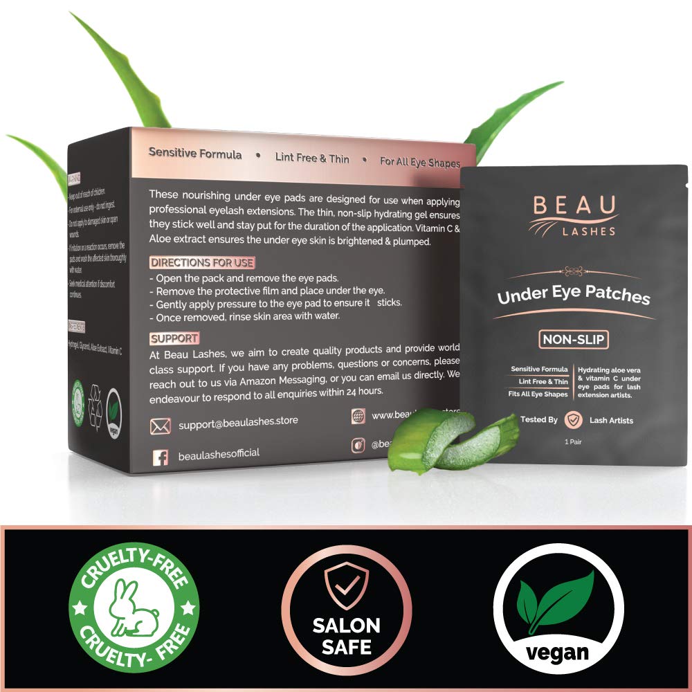 100 Pairs Under Eye Pads for Lash Extensions - Lint Free Hydrogel Eye Patches with Vitamin C & Moisturizing Aloe Vera for Eyelash Extension & Lash Beauty & Personal Care BEAU LASHES
