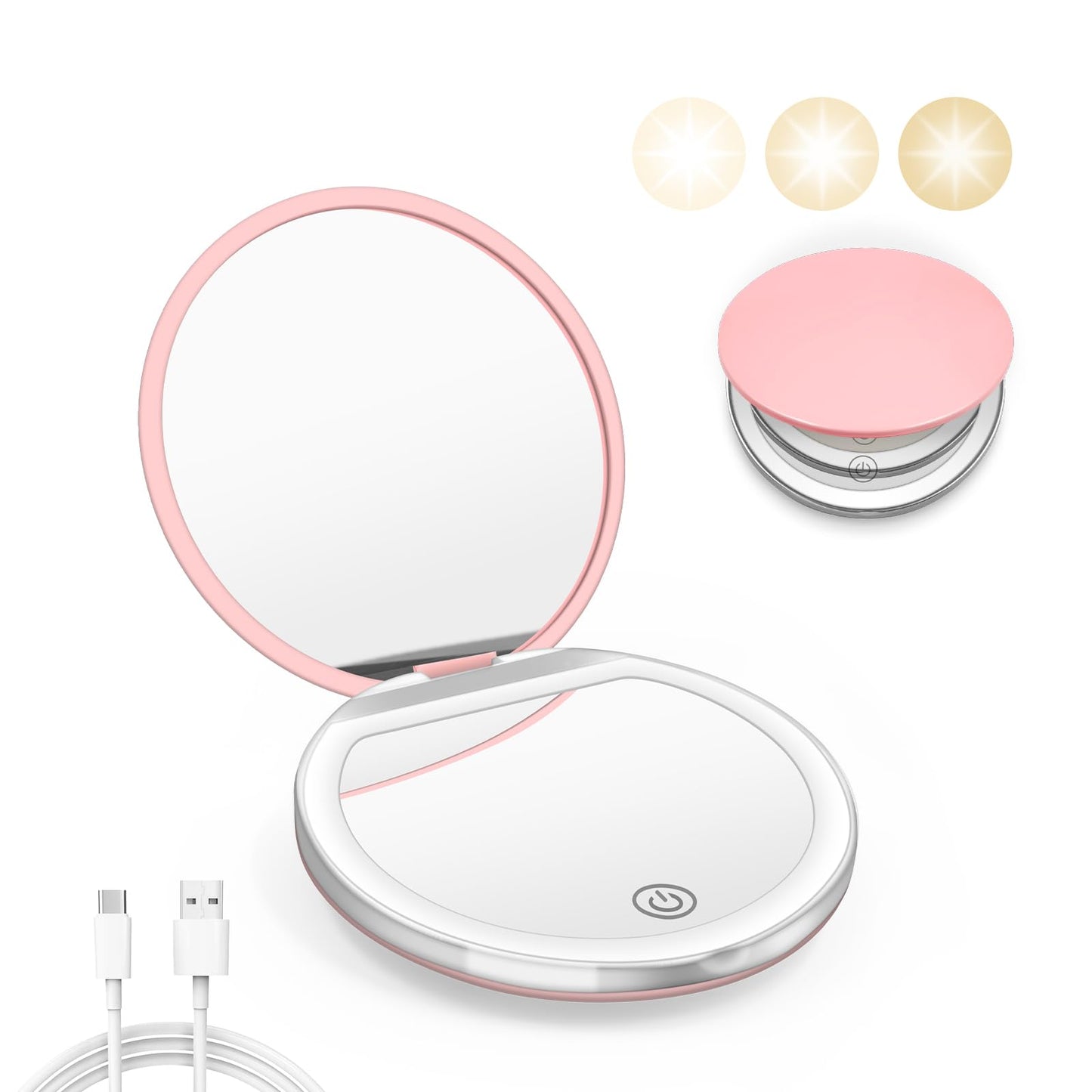 Kakuje Compact Mirror with Light, 1X/3X Magnification LED Pocket Mirror with USB Data Cable,Mini Mirror for Purse, Pocket,Travel and Present (Pink) Beauty & Personal Care Kakuje