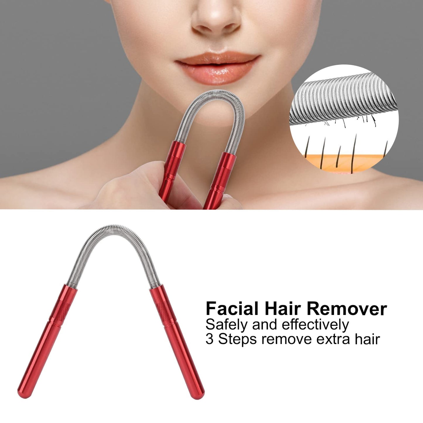 ZJchao Spring Facial Hair Epilator, Stainless Steel Manual Spring Threading Epilator for Women Chin Cheek Mustache Upper Lip Beauty and Personal Care ZJchao