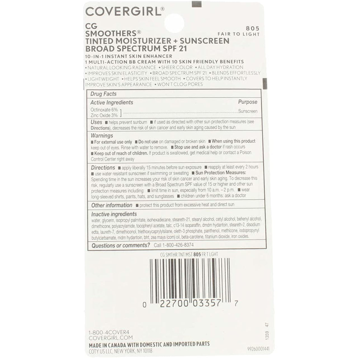 CoverGirl Smoothers SPF 21 Tinted Coverage, Fair to Light [805], 1.35 oz (Pack of 3)
