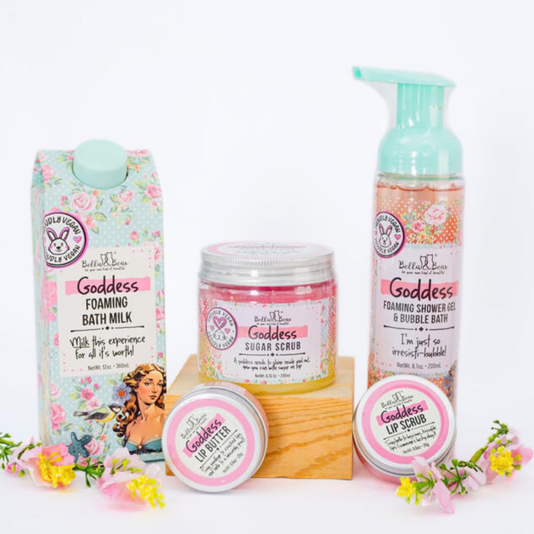 Bella & Bear Goddess Mega Bath & Body Gift Set with Foaming Shower Gel & Bubble Bath, Bath Milk, Body Scrub & Lip Scrub and Lip Butter - Gift Beauty and Personal Care Bella and Bear