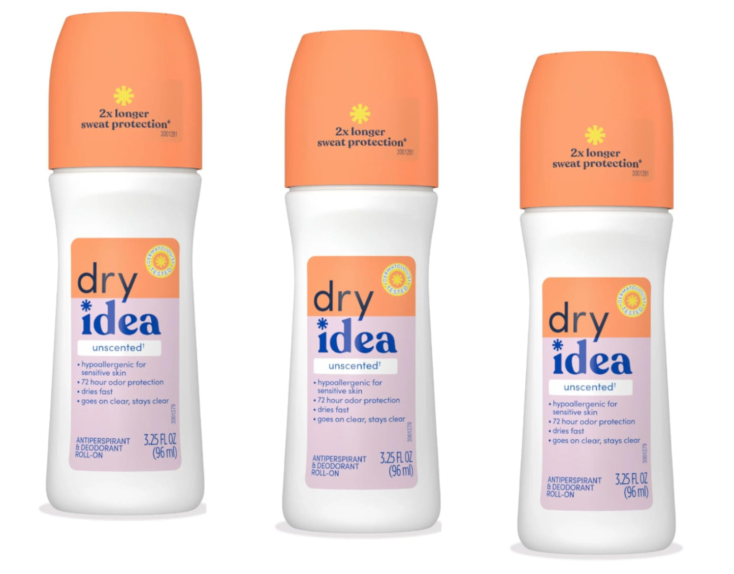 Dry Idea Deodorant 3.25 Ounce Roll-On Unscented Anti-Perspirant (96ml) (Pack of 3) Beauty & Personal Care Dry Idea