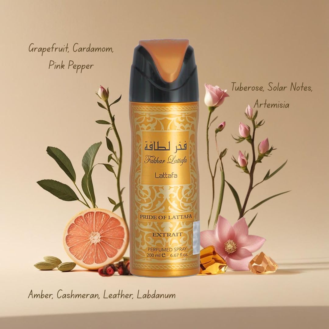 Lattafa Fakhar Gold Extrait for Men - Fresh, Spicy, Floral, Leather - Perfumed Deodorant Spray, 6.67 Ounce / 200 ml Beauty and Personal Care Lattafa