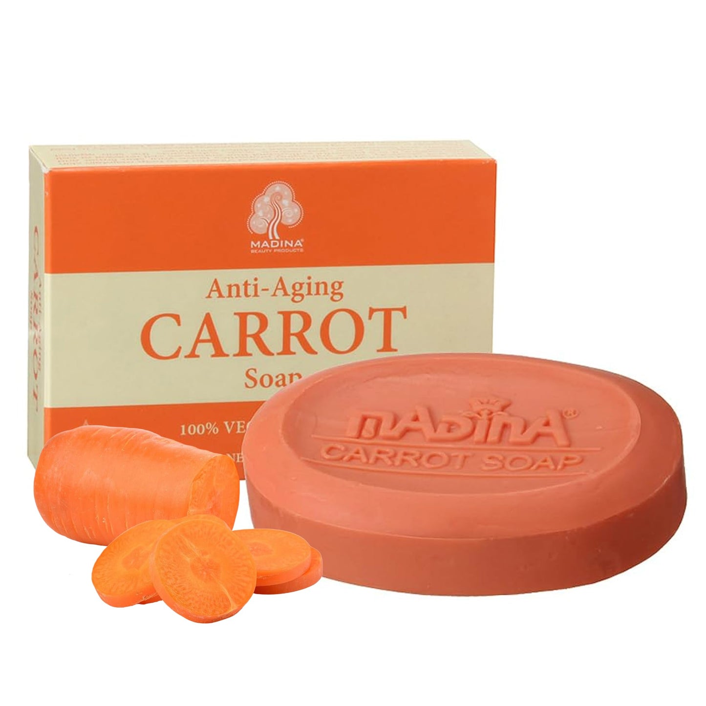 Madina Carrot Soap Bar - Carrot Seed Oil & Shea Butter, Moisturizing, Anti-Aging, Skin Tone & Elasticity, Vegetable-Based, Halal, Gentle Cleanser, 6 Beauty & Personal Care Madina