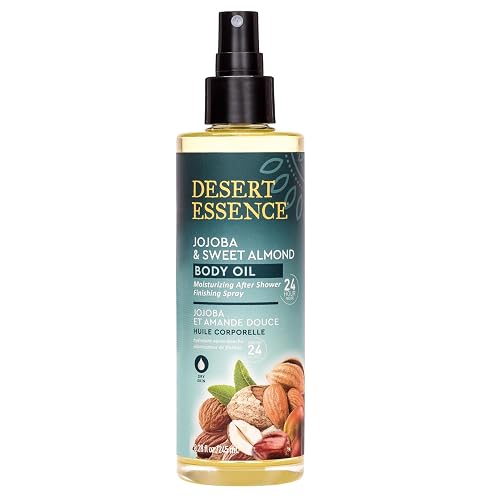 Desert Essence, Jojoba & Sweet Almond Body Oil Spray, 8.28 fl. oz. - Gluten-Free, Vegan, Cruelty Free - 24hour Moisture, Soothes Skin, Perfect Beauty & Personal Care Desert Essence